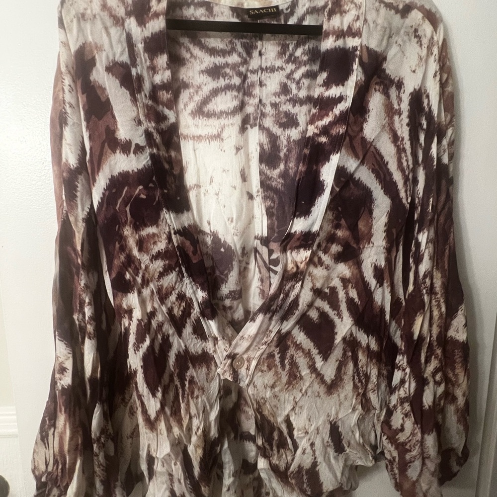 SAACHI Women's Abstract Purple and Cream Blouse